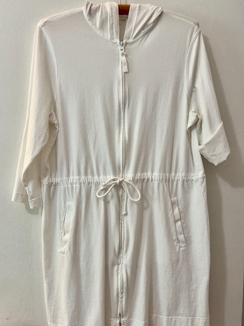 Lands End Women's Cotton Jacket White Tunic Hoodie Zipper L